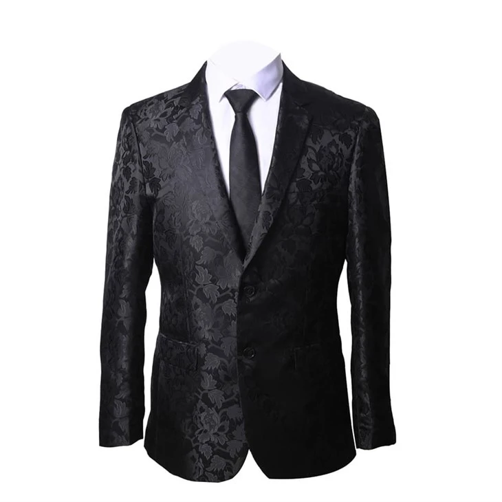 Men's Black Floral Jacquard Blazer - Luxe Formal Tonal Suit Jacket - F141